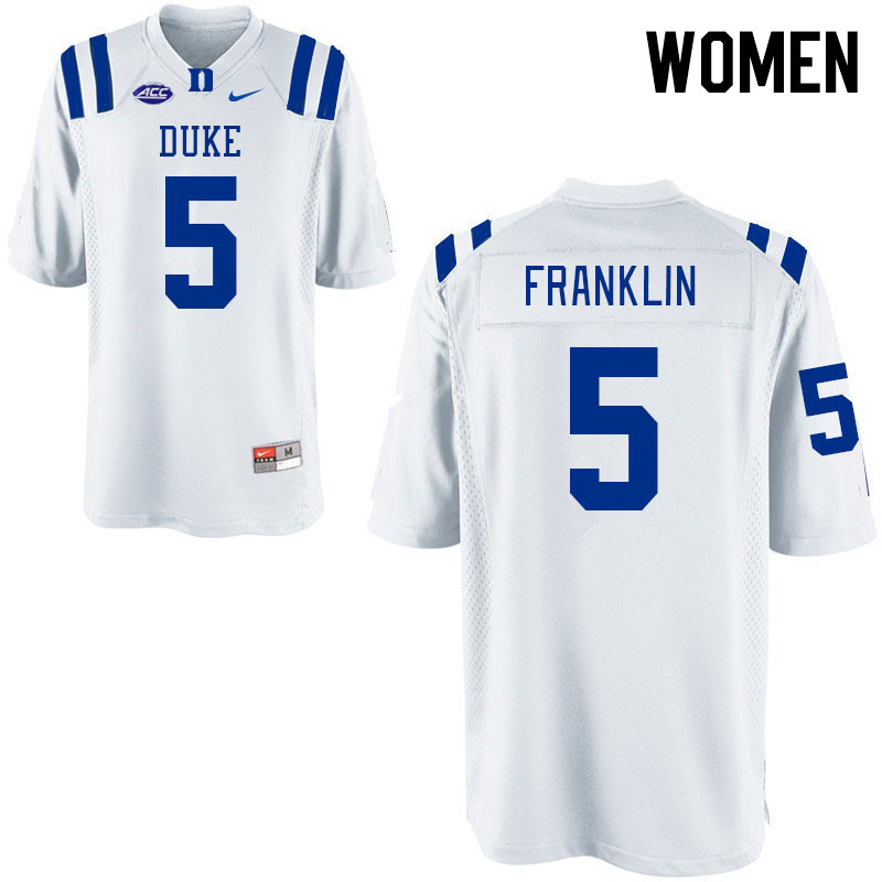 Women #5 Ja'Mion Franklin Duke Blue Devils College Football Jerseys Stitched-White - Click Image to Close